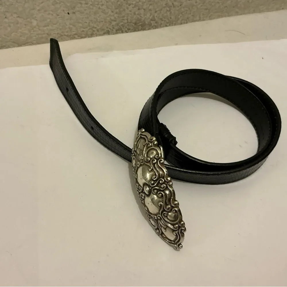 Chico's Black Belt adjustable with Ornate Silver Buckle